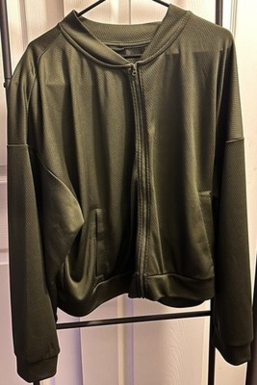 GapFit Women's Cropped Track Jacket Full Zip Green Mesh Polyester Solid XXL